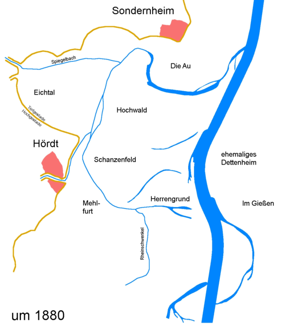 Eine detaillierte Karte von Sonderheim, Deutschland, mit Straßen, Gebäuden und Sehenswürdigkeiten und fettem Text, der den Standort der Stadt angibt.