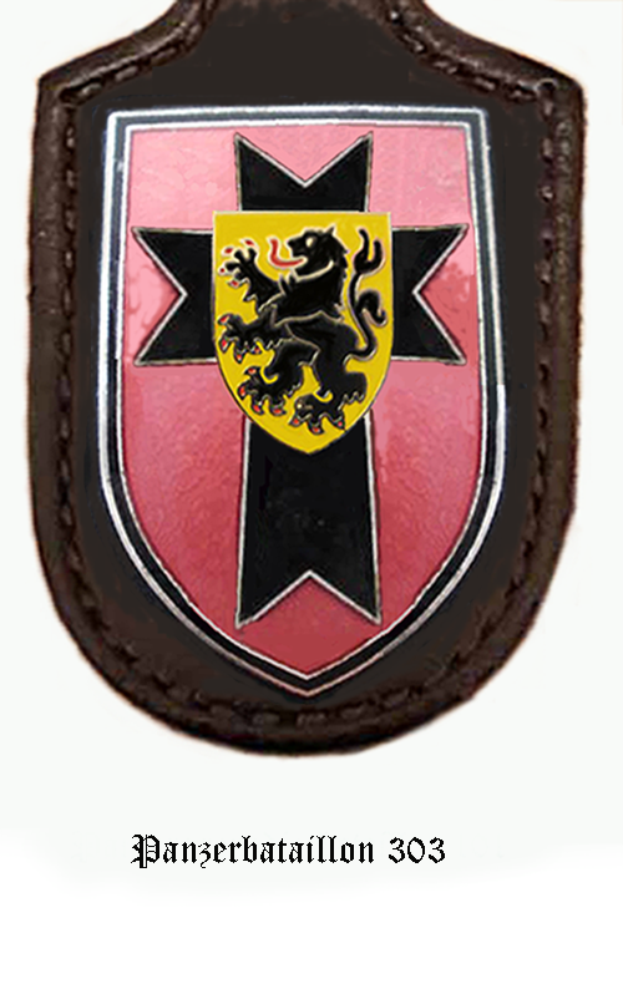 Ein pinker und schwarzer Schild mit einem Löwen, das Logo der deutschen Armee, mit dem Text "Deutsche Armee" darunter.