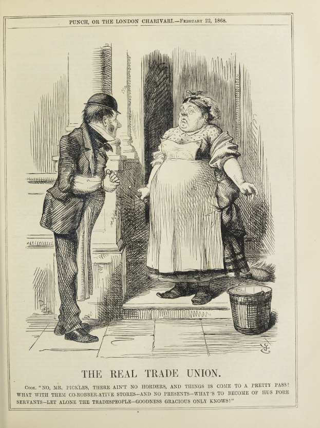 Ein Blatt Papier mit einer Zeichnung eines Mannes und einer Frau neben einem Eimer und Text unten mit der Aufschrift "Die wahre Gewerkschaft".