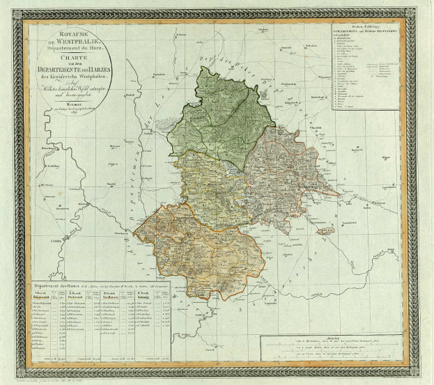 Ein altes Deutschland-Karte mit Bayern hervorgehoben, gerahmt mit Text, vor einem Hintergrund von Deutschlands Provinzen.