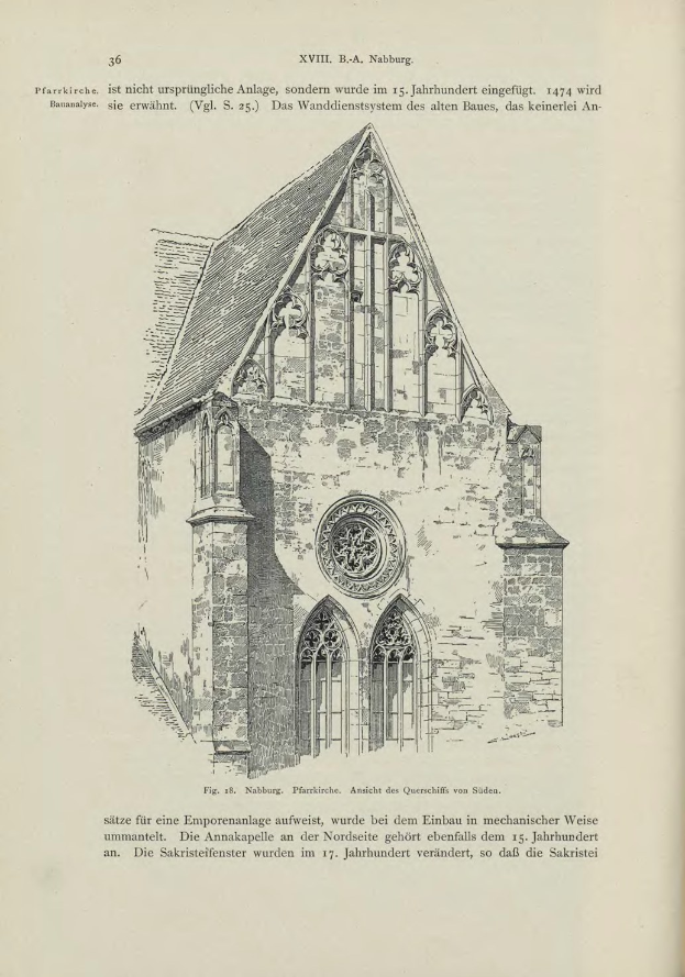 Ein detailliertes Bild einer alten Kirche mit sichtbaren Fenstern, Bögen und Dach ziert den Umschlag eines alten Buches, begleitet von Text.