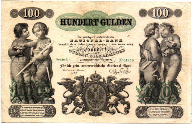 Eine alte deutsche Banknote mit einem weißen Hintergrund, auf der ein Bild von zwei Kindern, Zahlen, Text und ein Logo zu sehen ist.