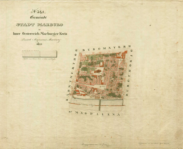 Detailierte alte Stadtplan von Stadt Marburg mit Straßennamen, Gebäuden und Sehenswürdigkeiten mit beschreibendem Text.