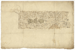 Ein vergilbtes, altes Papier mit sauberer, lesbarer Schreibschrift, das angeblich ein Brief des deutschen Finanzministers an seine Frau ist.