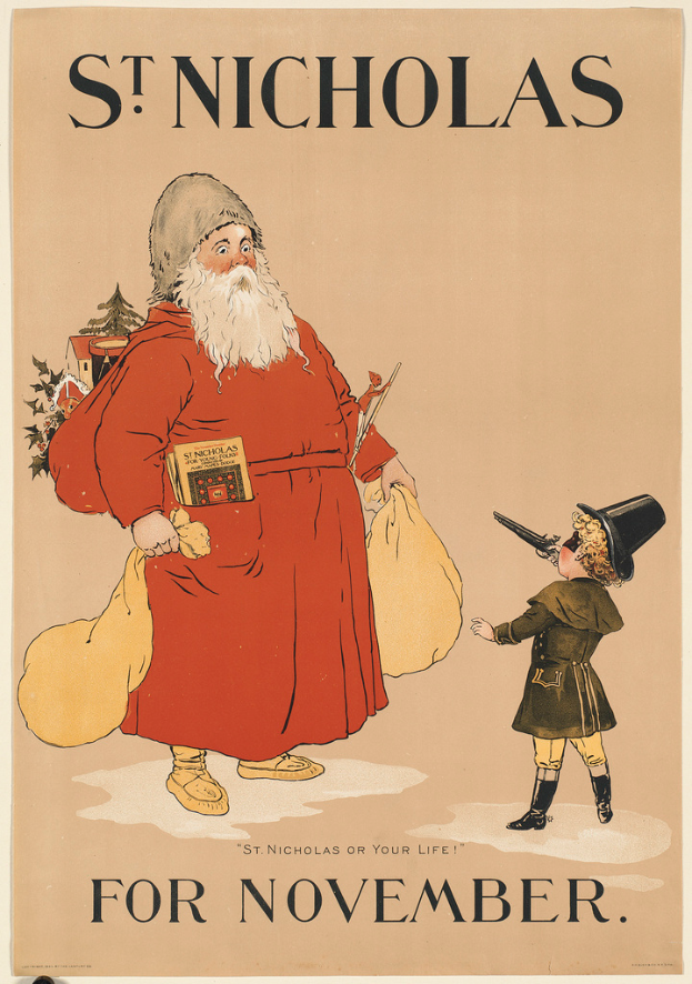 Der Umschlag des Buches "St. Nicholas for November" zeigt Santa Claus und ein Kind.