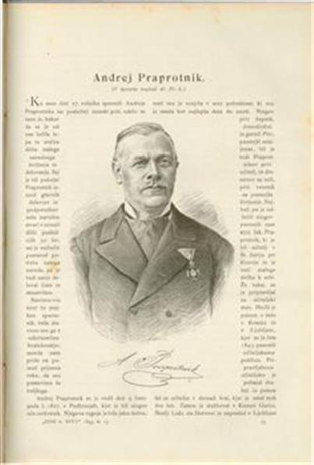 Ein offenes Buch mit einem Porträt von Andrej Praprotnik, dem ersten polnischen Präsidenten der Sowjetunion, und begleitendem biographischem Text.