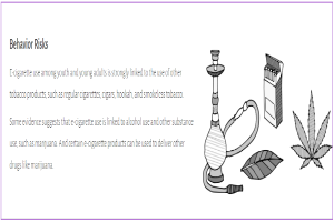 Ein Plakat mit einem Wasserpfeifen, Marihuanablättern und einer Zigarette mit Text, der vor der Verbindung zwischen E-Zigarettengebrauch und anderen Tabakprodukten bei Jugendlichen und jungen Erwachsenen warnt.