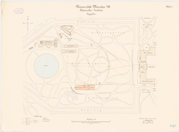 Eine detaillierte Karte der Stadt Berlin, Deutschland, mit der Universität Münster prominent in der Mitte, die ihre Gebäude, Straßen und Annehmlichkeiten hervorhebt.