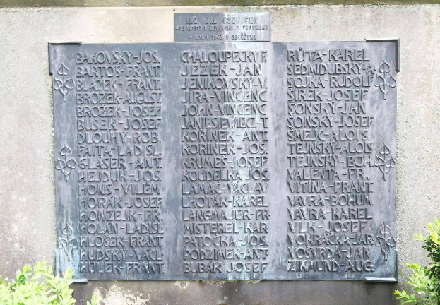 Eine Gedenktafel an einer Wand mit eingravierter Inschrift, umgeben von Pflanzen unten, wahrscheinlich für Holocaust-Opfer.