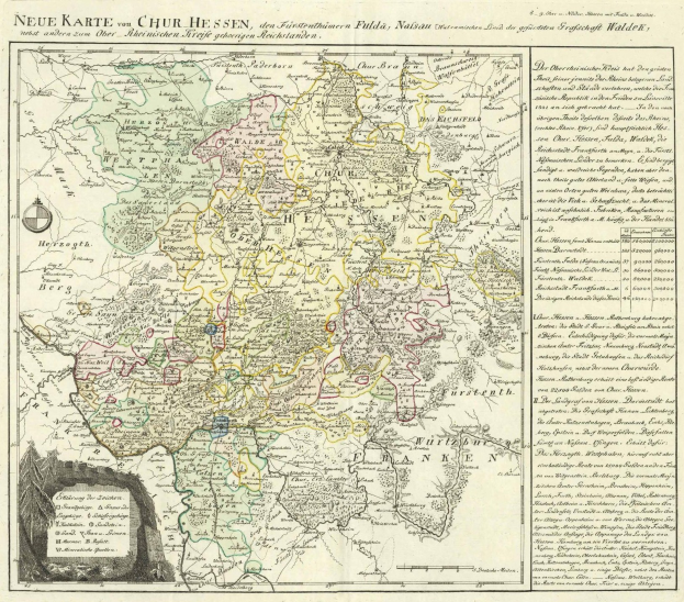 Alte Deutschlandkarte mit hervorgehobenen Regionen Bayern und Deutschland, auf Papier gedruckt mit zusätzlichem Text.