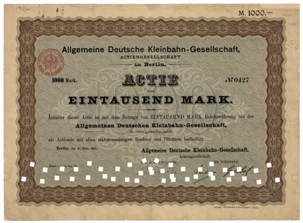 Altes deutsches Staatsanleihen-Zertifikat mit gedrucktem Text und einem offiziellen Stempel.