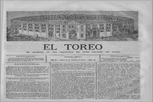 Eine alte Zeitung mit einem Konzertsaal mit großer Aula und mehreren Sitzreihen.