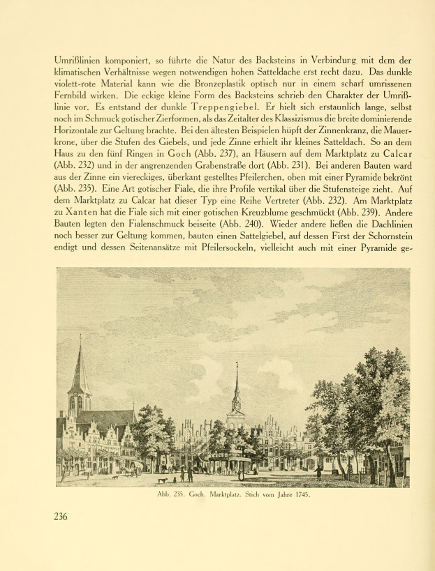 Ein aufgeschlagenes Buch mit einer Stadtansicht-Illustration, die Gebäude, Bäume und Menschen zeigt, begleitet von erklärendem Text.